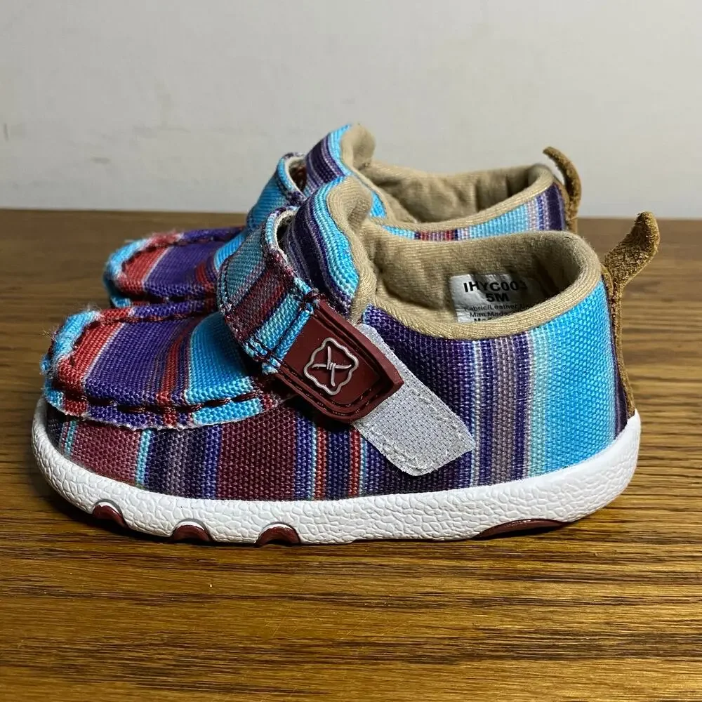 Twisted X Infant 5M Hooey Driving Mocs Multicolor Stripe Pattern Shoes Hook Loop